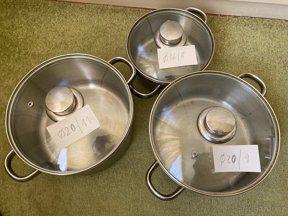 Nerezové hrnce 3 ks s poklicemi