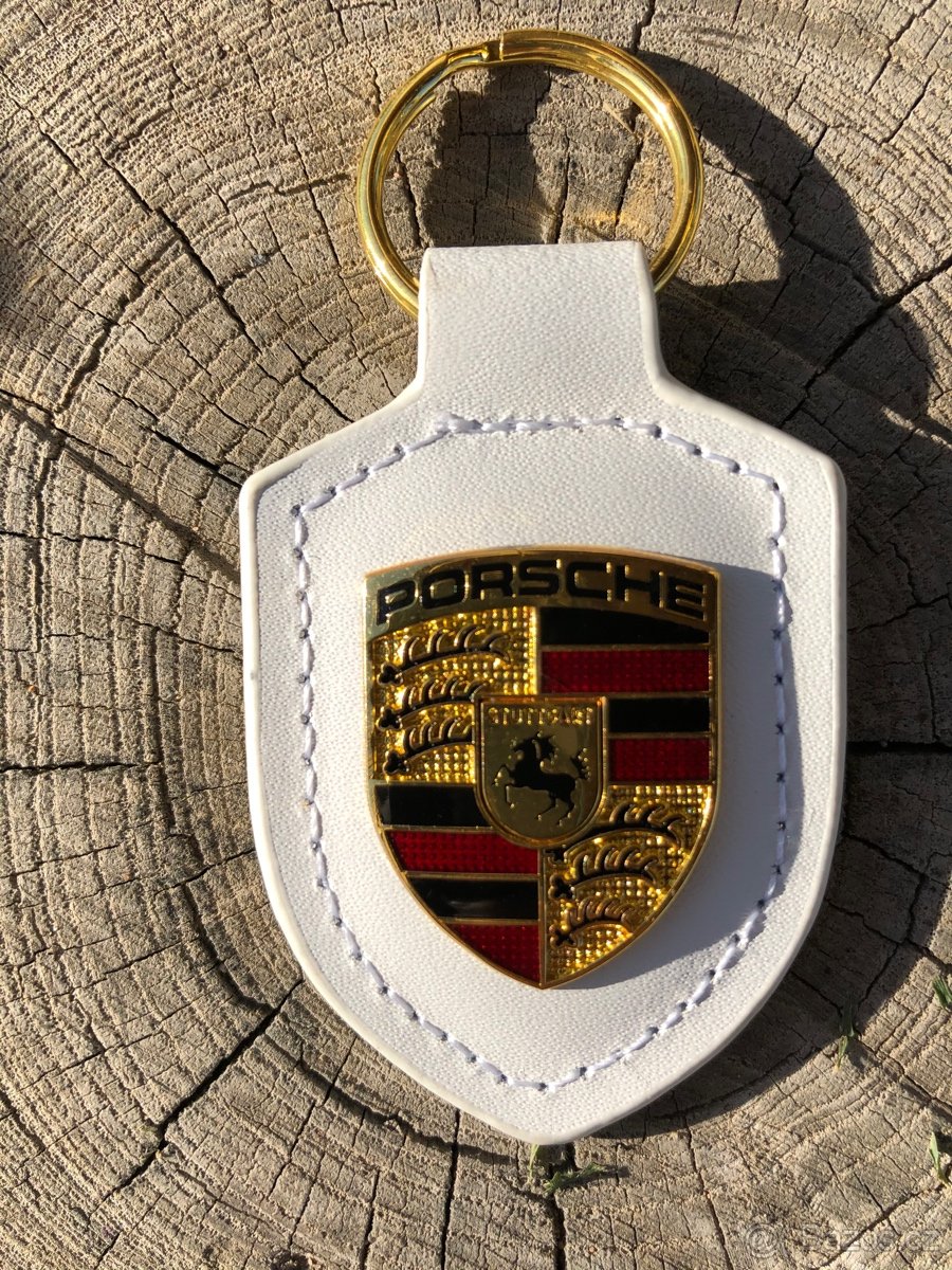 Bílá kožená klíčenka Porsche přívěšek na klíče - NOVÁ