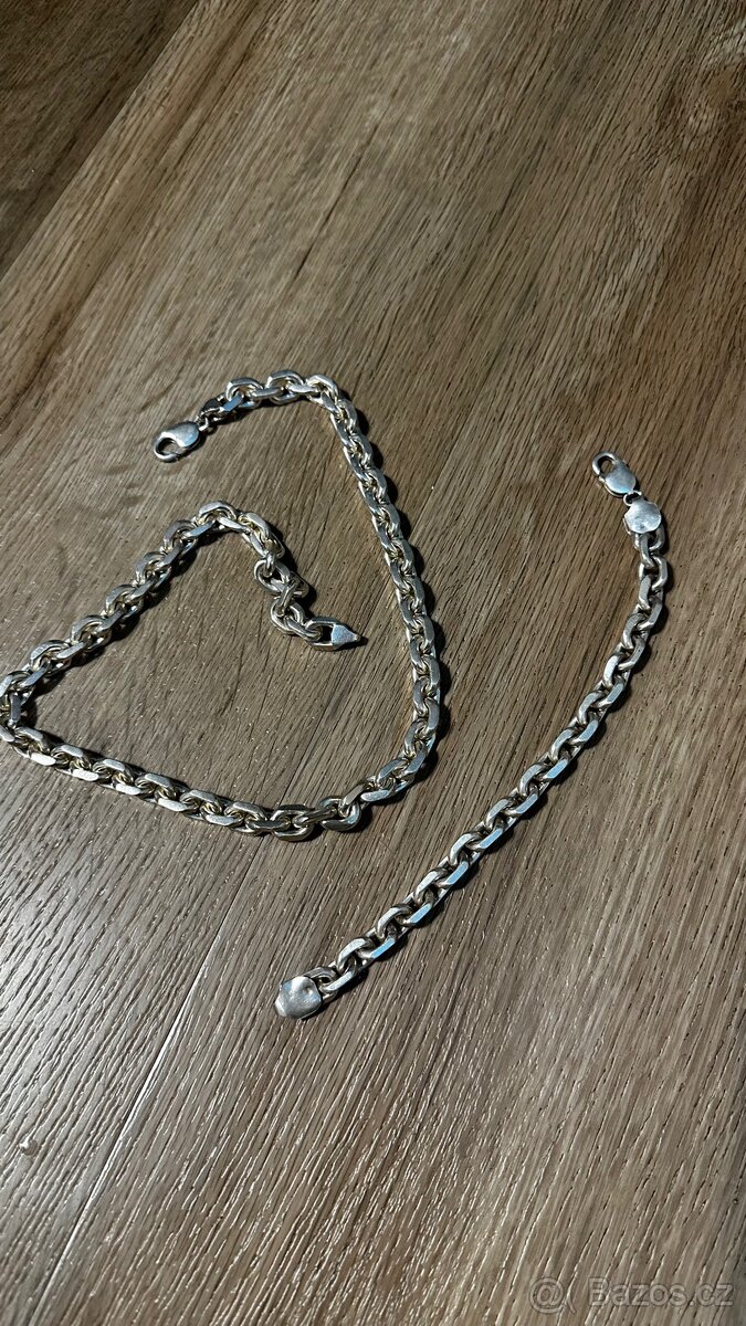 Set stříbrný řetěz a náramek / 206g