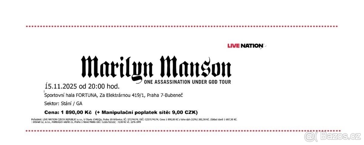Lístky MARILYM MANSON