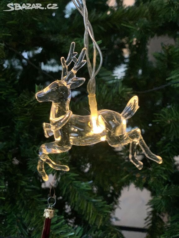 Nový Vánoční řetěz s jeleny 165 cm -10 LED světel