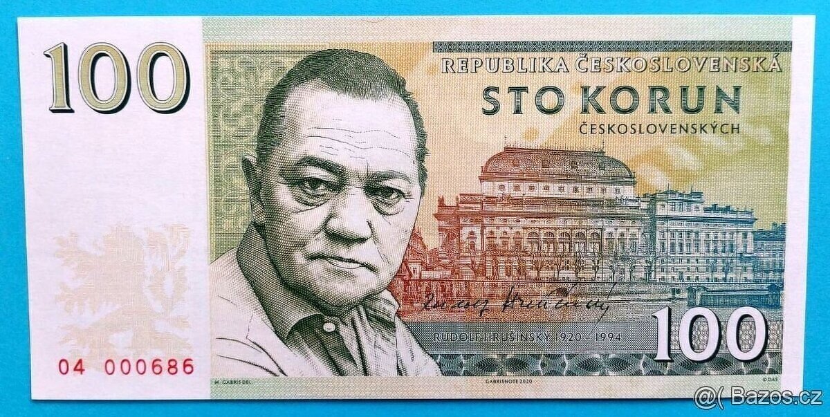 Bankovka 100 Korun 2020 RUDOLF HRUŠÍNSKÝ, SÉRIE 04 UNC