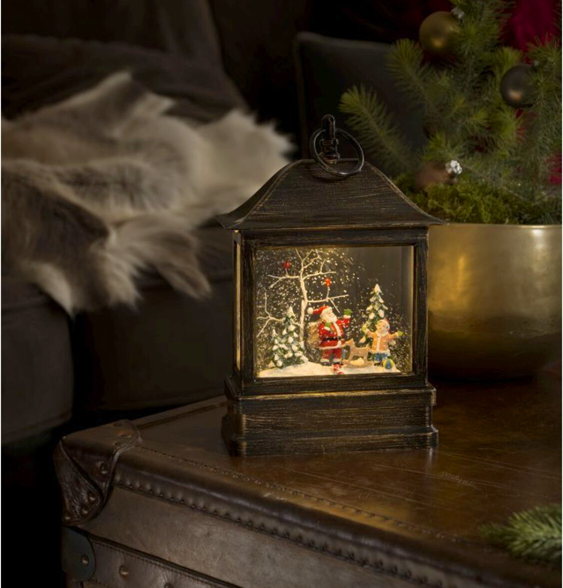 Vánoční lucerna svítící sněžítko elektrický pohyblivý betlém
