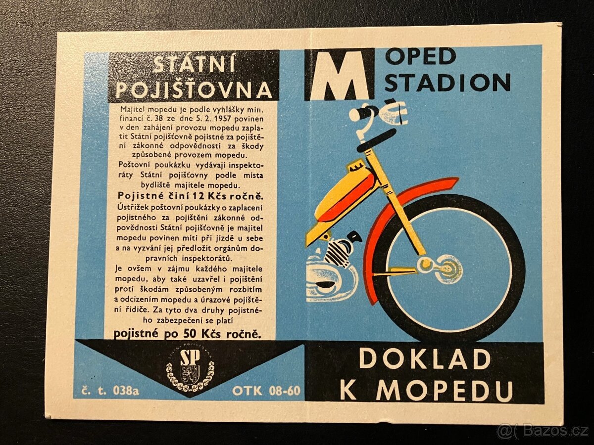 Doklad - kartička MOPED S 11,22 Jaweta....Originál