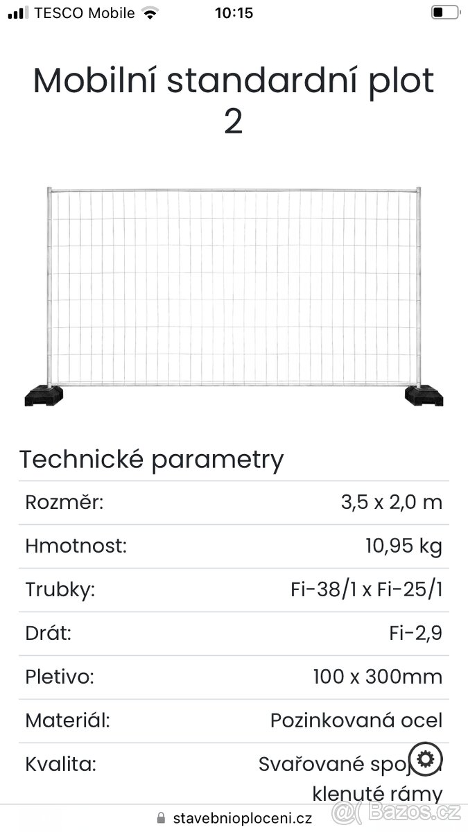 Stavební plot 3500x2000 oka 10x26,včetně přísl.