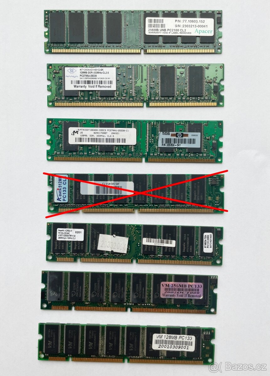 MIX RAM DDR CL2.5/CL3/CL5 paměti různé velikosti