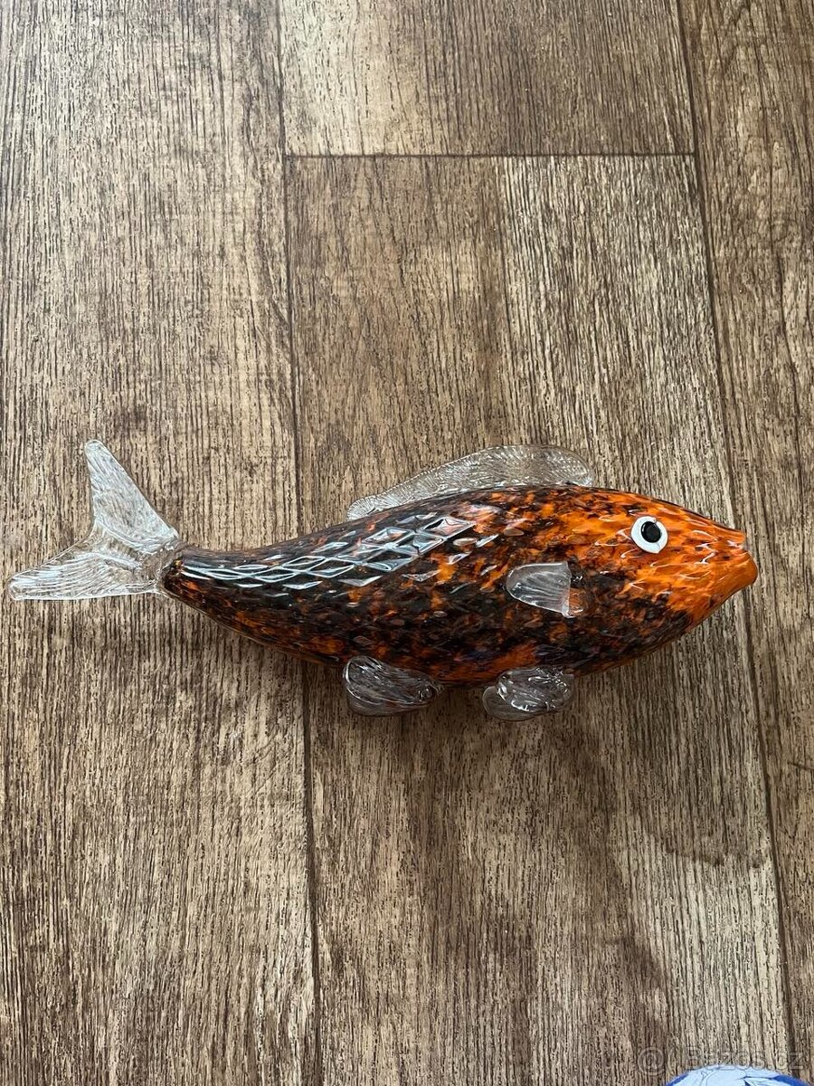 Figurální skleněná ryba, dekorace, sběratelský kousek