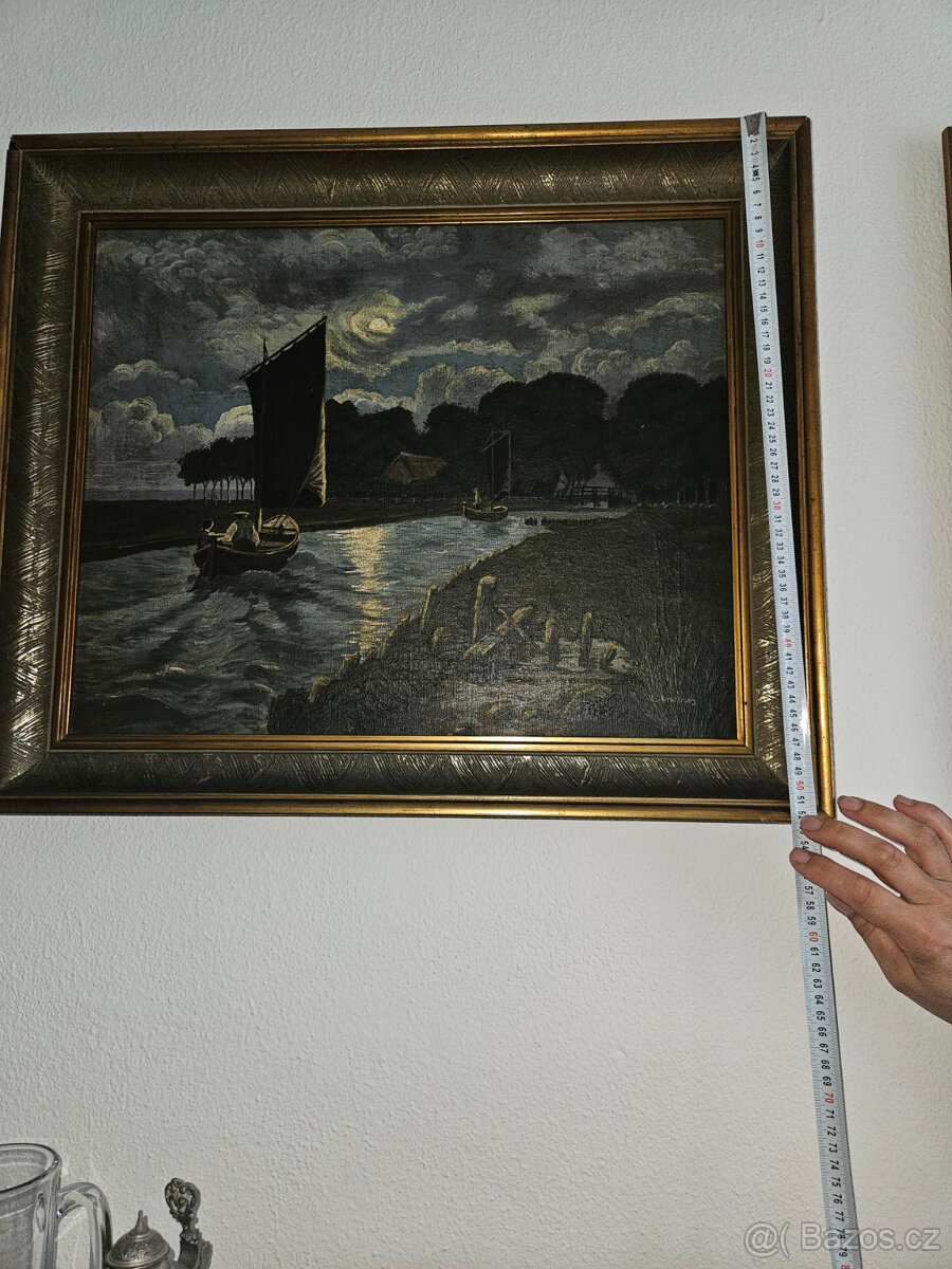 Obraz Holandský kanál za svitu měsíce