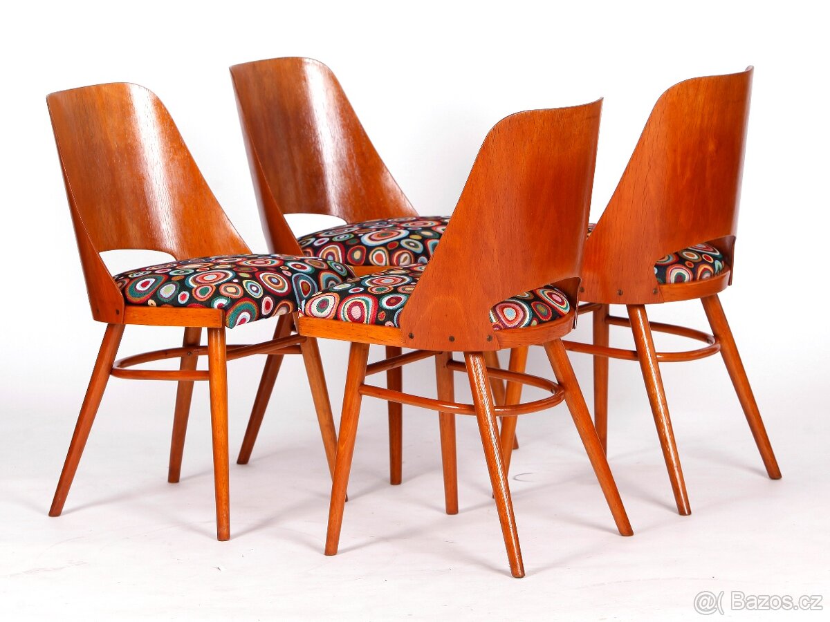 4x krásné jídelní židle TON s novým čalouněním.
