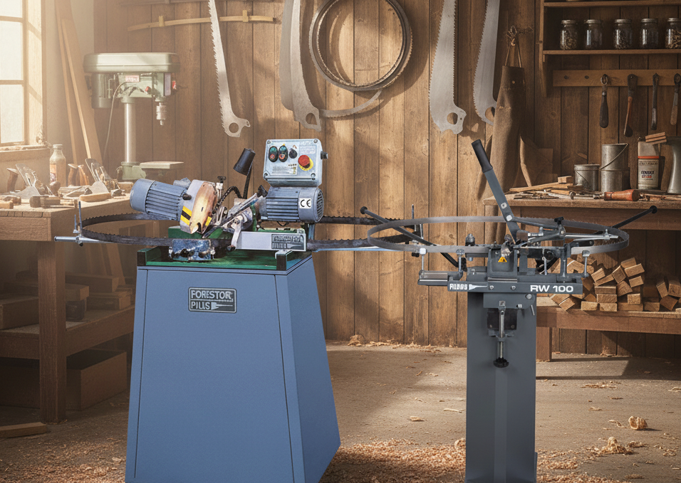 Poloautomatická bruska pilových pásů + šraňkovačka