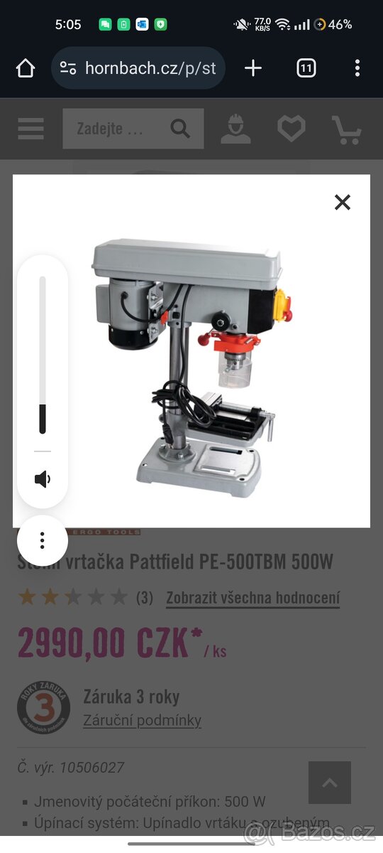 Stolní vrtačka Pattfield PE-500TBM 500W