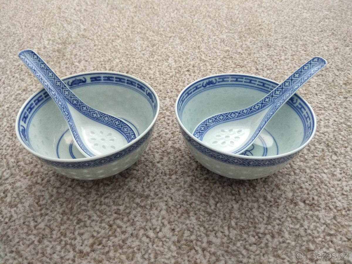Nová sada misek z čínského porcelánu - motiv rýžové zrno