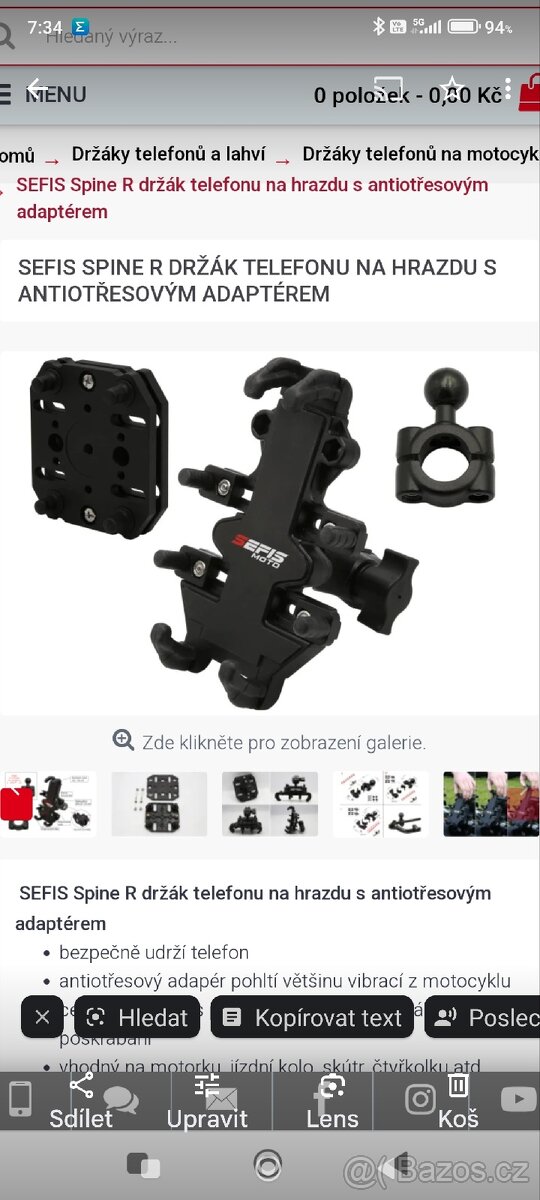 Sefis Spine R držák mobilu na hrazdu