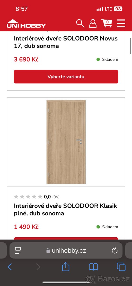 Dveře standart plné dub bělený 60 pravé