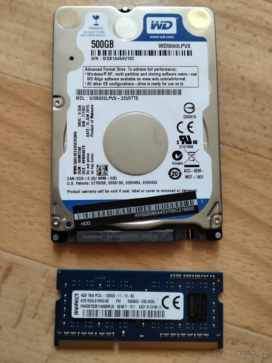 Paměť 4GB DDR3+disk 500G