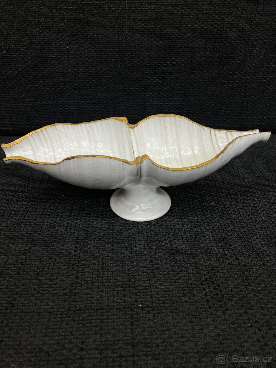 Vintage porcelánová mísa / etažérka na nožce – zlacený okraj