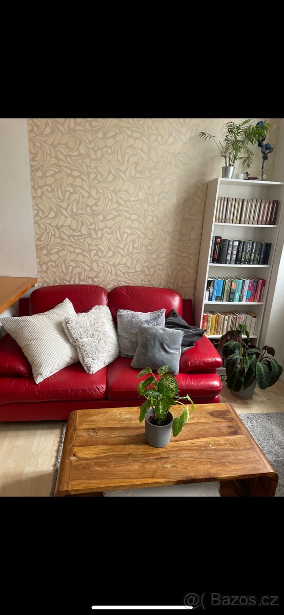 kožený červený gauč