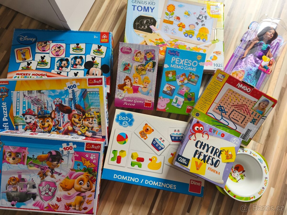 Albi pexeso, barbie, Avent miska, puzzle, Albie brain box
