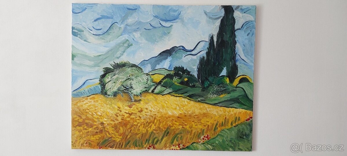 Reprodukce obrazu Wheat field with cypresses