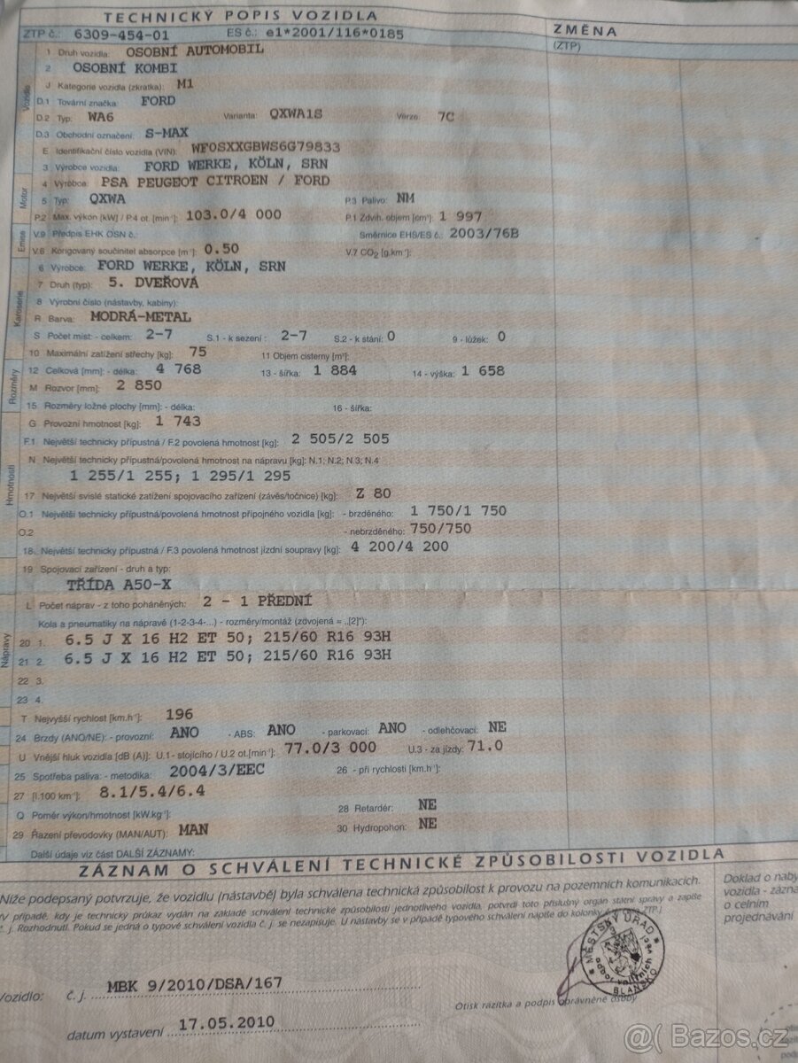 Prodej vozidla Ford S-Max