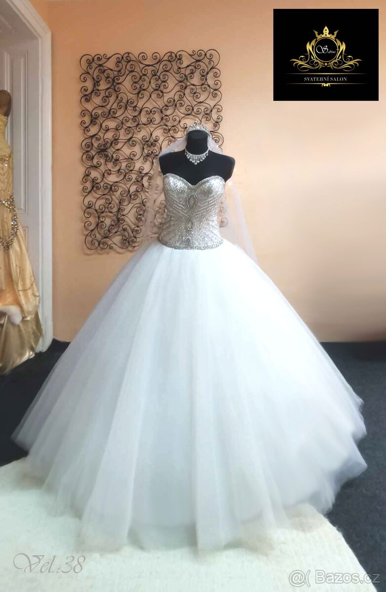 LUXUSNÍ SVATEBNÍ ŠATY PRO PRINCEZNU vel.38/40