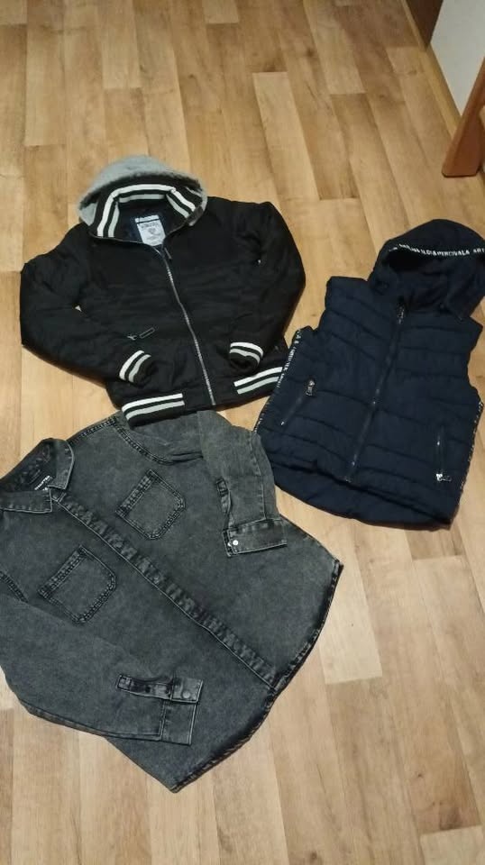 Zimní bunda, vesta, košile vel.158
