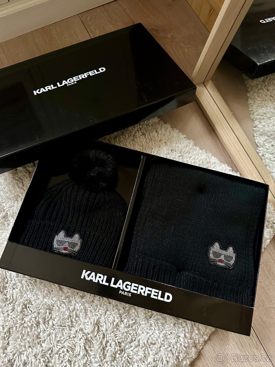 KARL LAGERFELD SADA ZIMNÍ ČEPICE A ŠÁLA