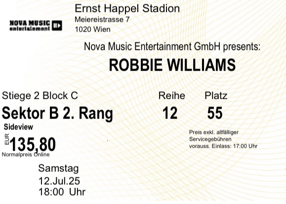 Robbie Williams Vídeň 12.7.2025