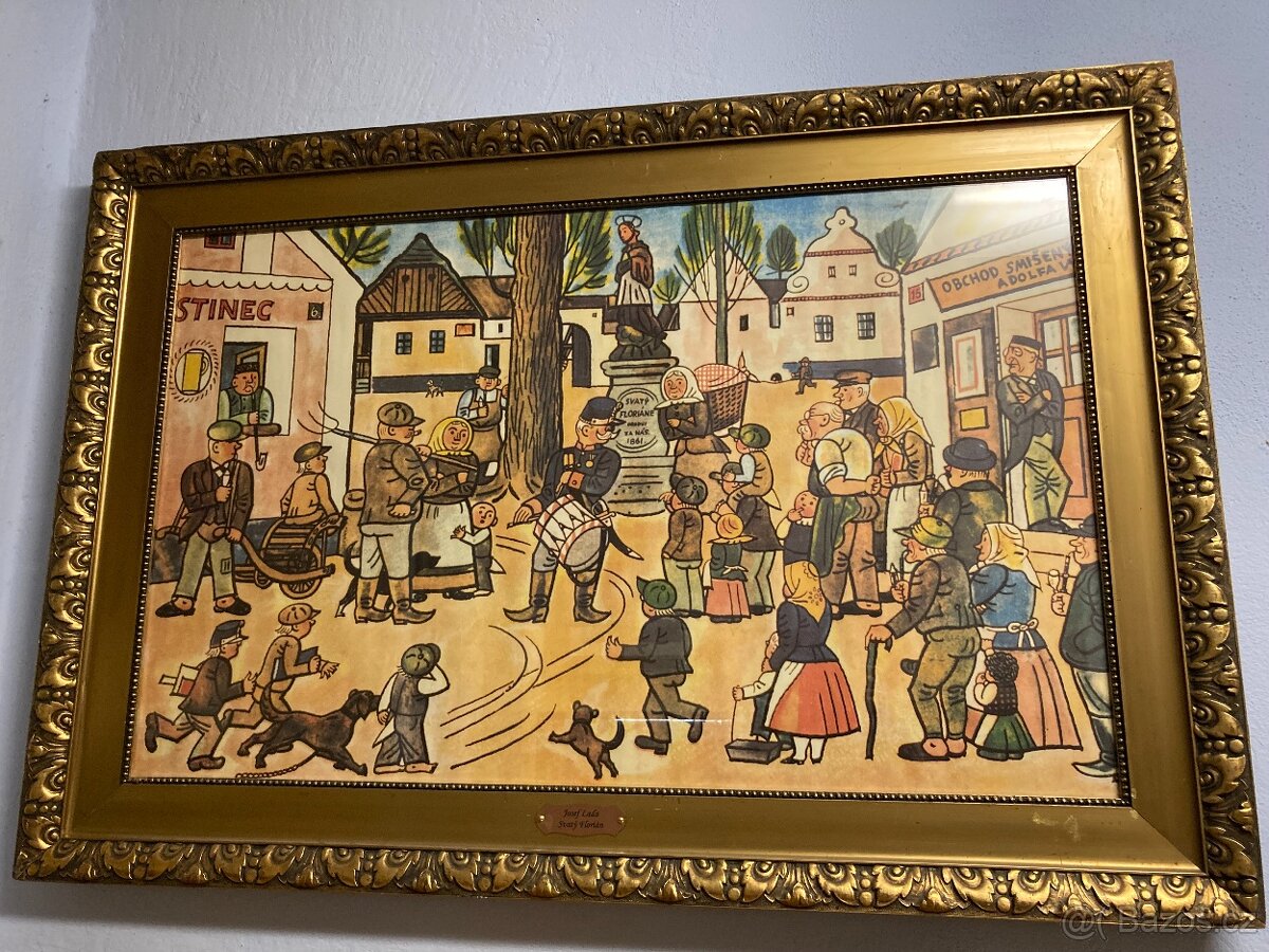 Josef Lada obraz - SVATÝ FLORIÁN 1861, rozměry 107x73cm