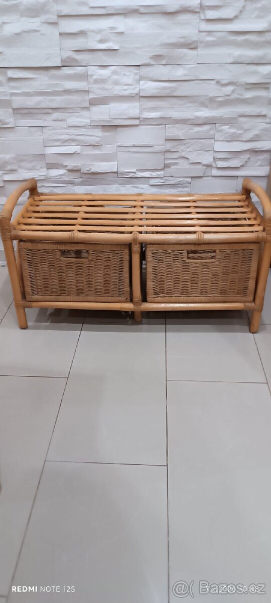 Ratanová taburetka double se zásuvkami medová