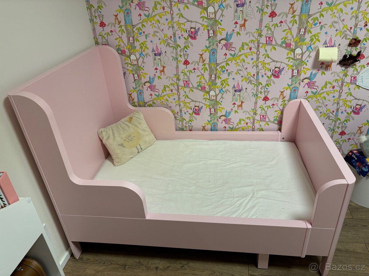 IKEA BUSUNGE Detska Rostouci postel - růžová 80x130 - 200cm
