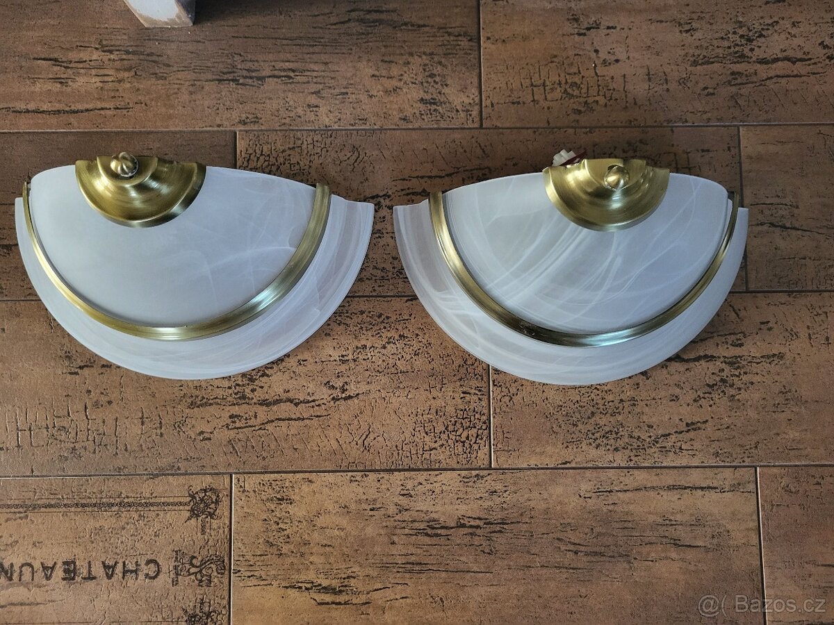 2x NÁSTĚNNÉ SVÍTIDLO- PŮLKA- SKLO+KOV -NÁDHERNÝ DESIGN