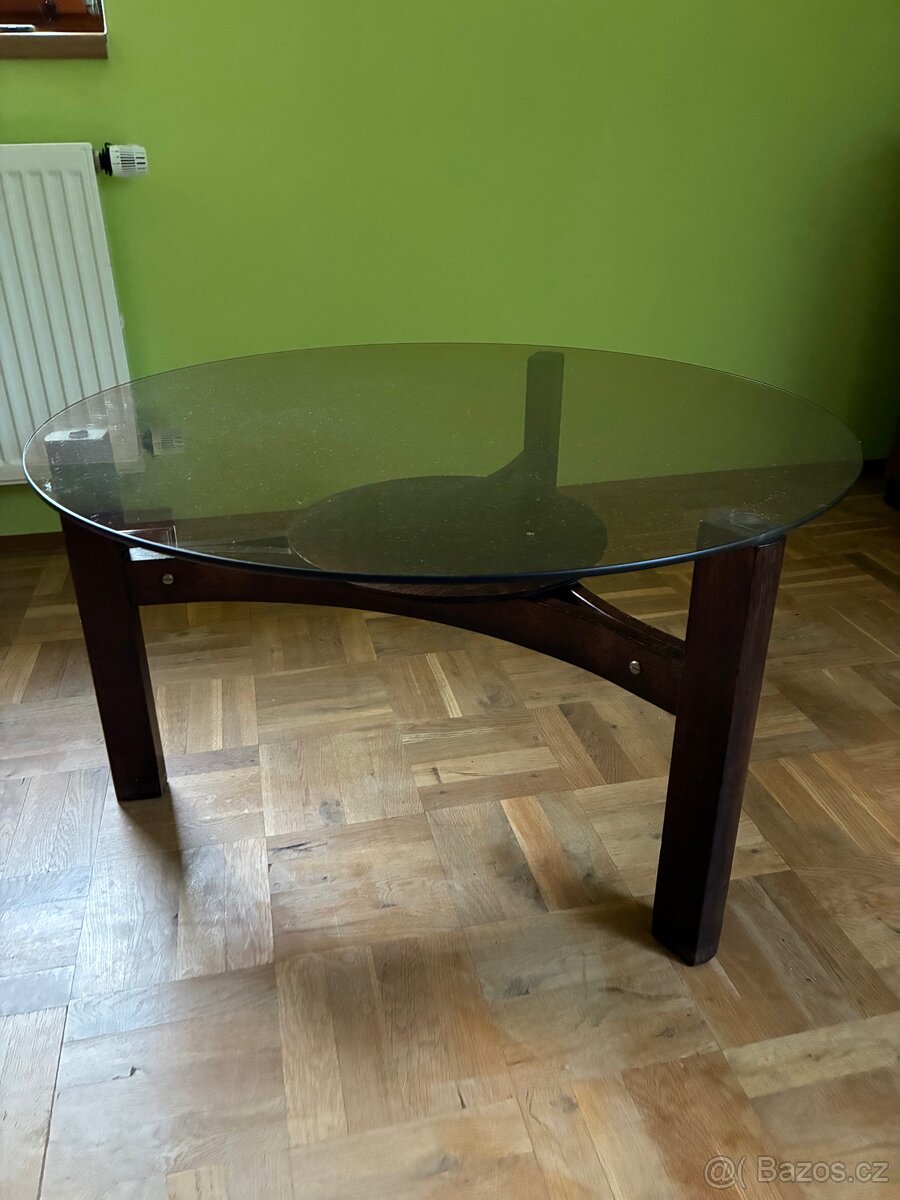 konferenční stolek kulatý-tmavé sklo