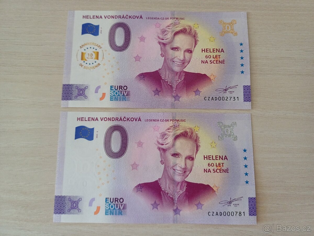 0 Euro Souvenir bankovka Helena Vondráčková CZ verze
