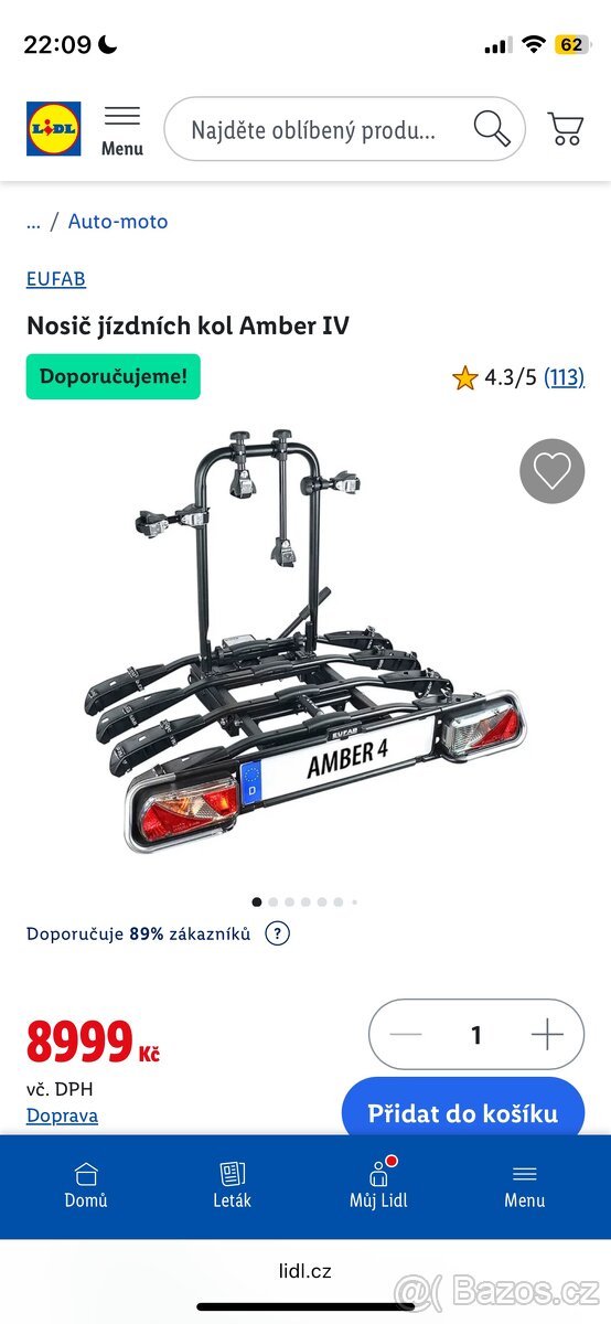Prodám nosič kol na tažné zařízení na 4 kola Eufab