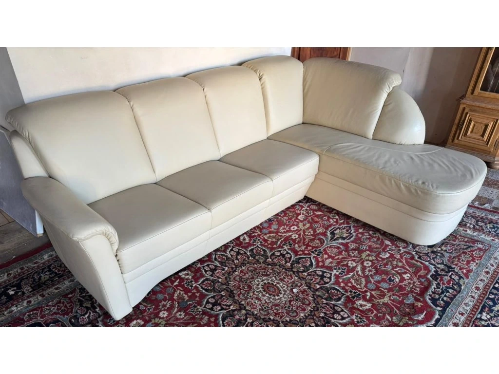 Krémová kožená rohová sedačka,5249