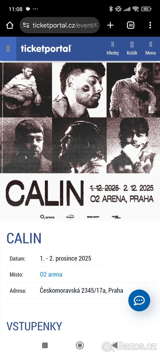 2x lístky na Calina v 02 Aréně
