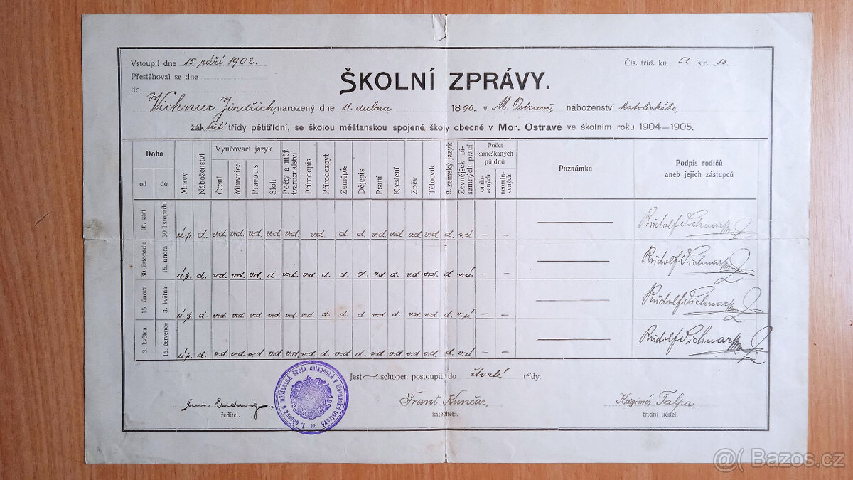 STARÁ ŠKOLNÍ VYSVĚDČENÍ 1902-1936