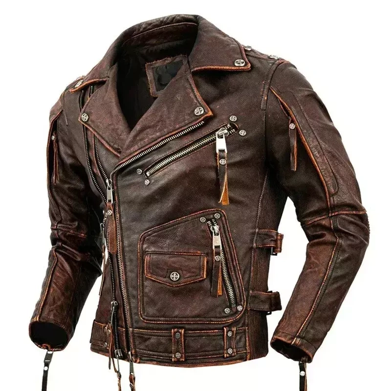 Moto Pánka Kožena Bunda Hnedá Vintage Style