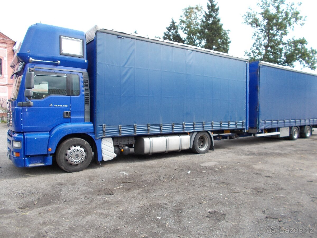 MAN TGA valník s plachtou+přívěs MAV