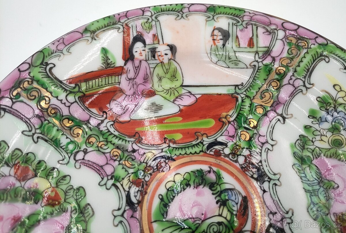 Luxusní starožitný porcelánový čínský talíř 19 století