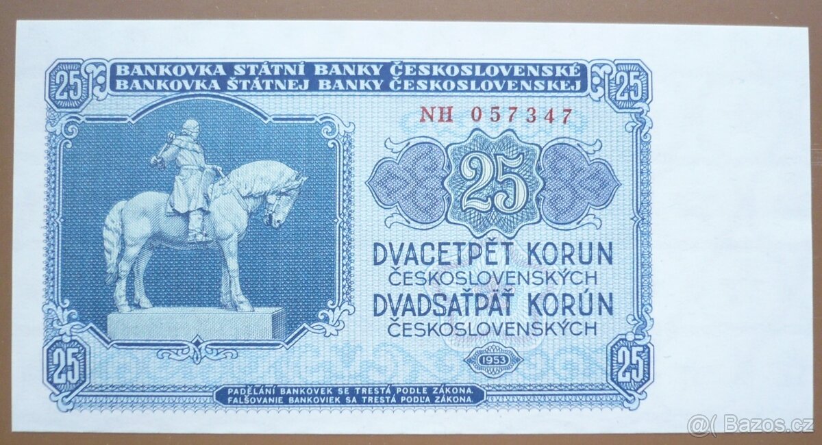 Bankovka, Československo 25 Kč ročník 1953