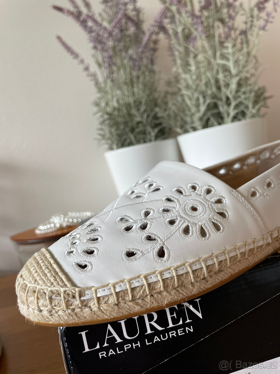 Nové bílé kožené nazouvací polobotky loafers Ralph Lauren 40