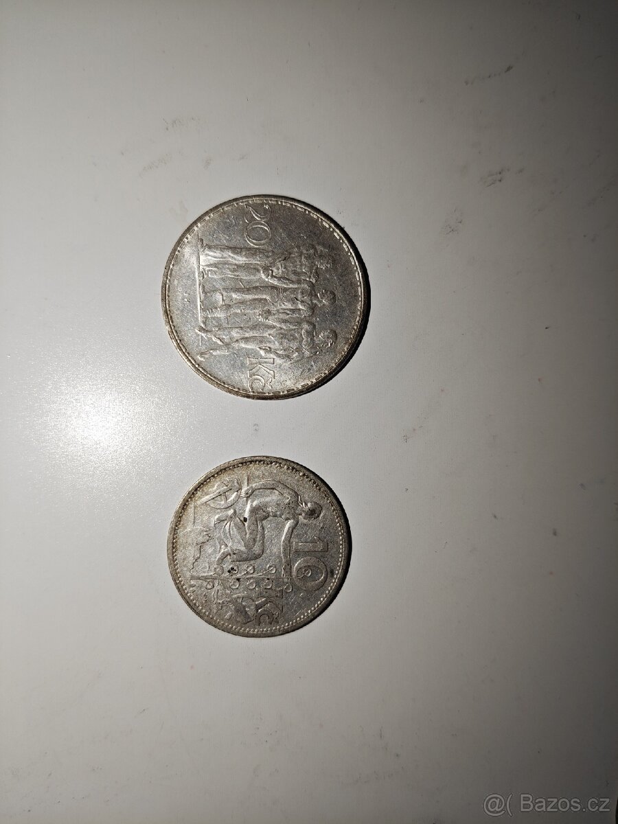 Stříbrné mince 20 a 10 Kčs
