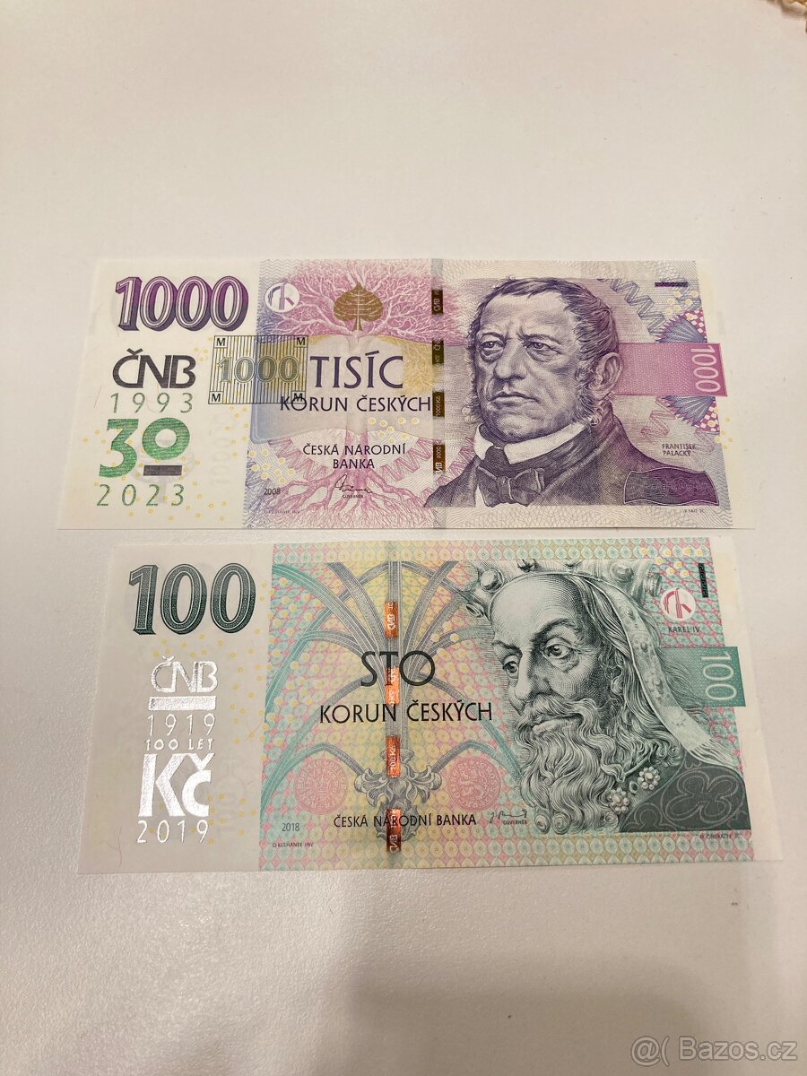 Výroční bankovky 100,- a 1000,-
