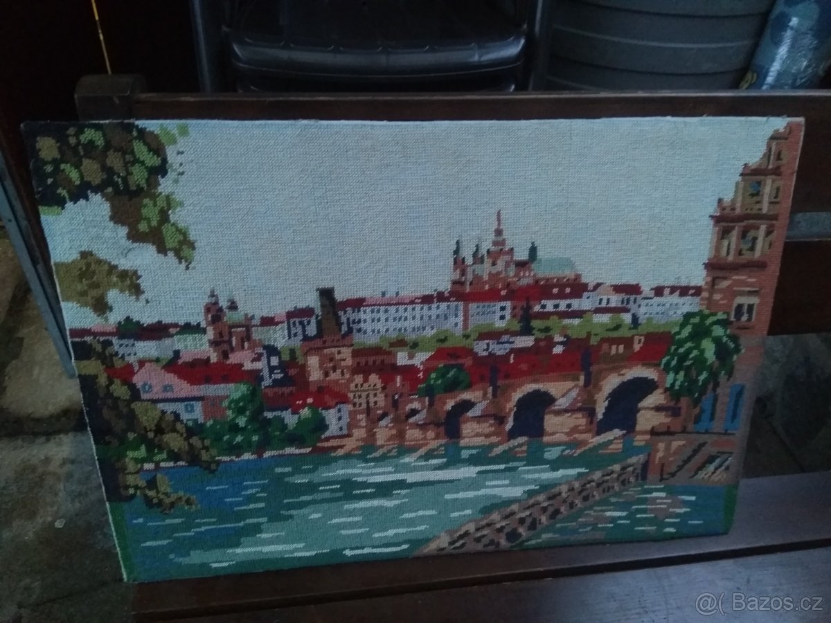 Praha obraz vyšívaný