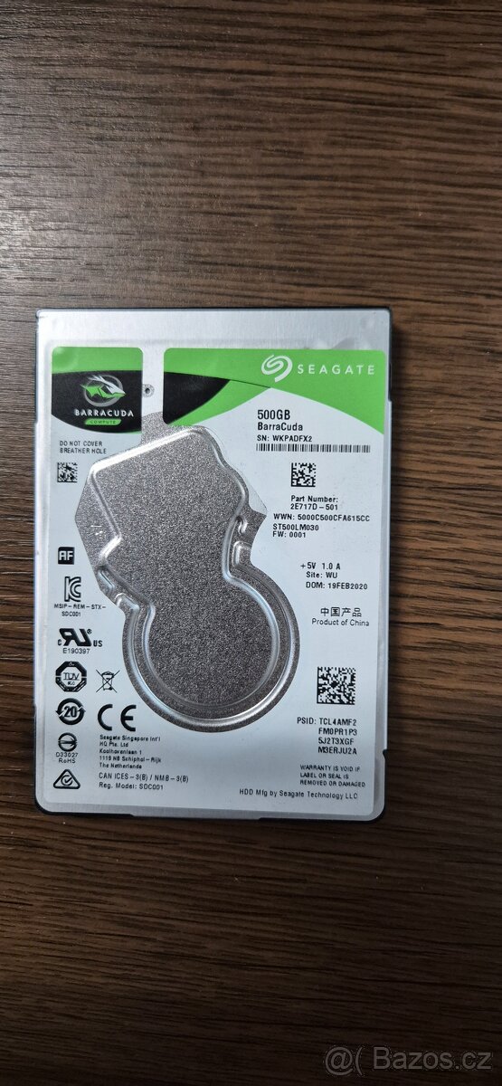 Pevný disk SATA 2.5" SEAGATA BarraCuda 500GB.