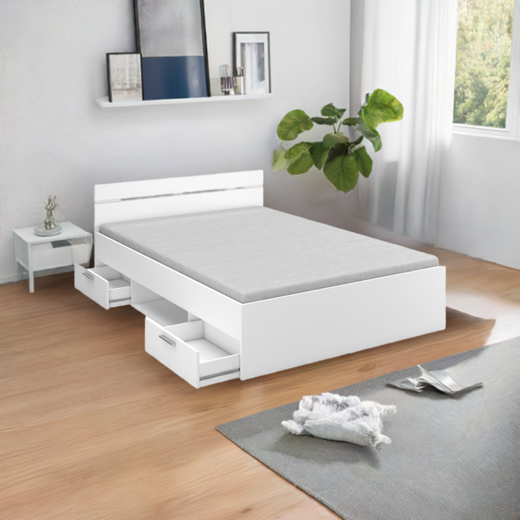 Multifunkční postel 160x200 zásuvkami, rošty a matrací. Bílá