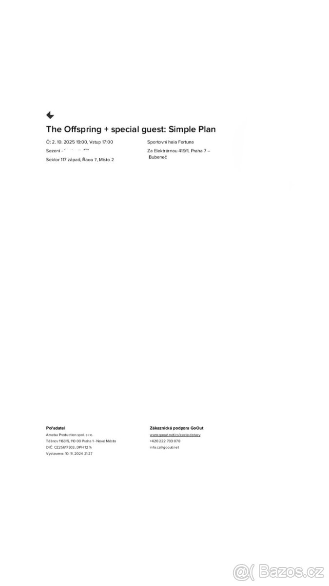 4× vstupenka na The Offspring – Praha, 2. 10. 2025 (vyprodan