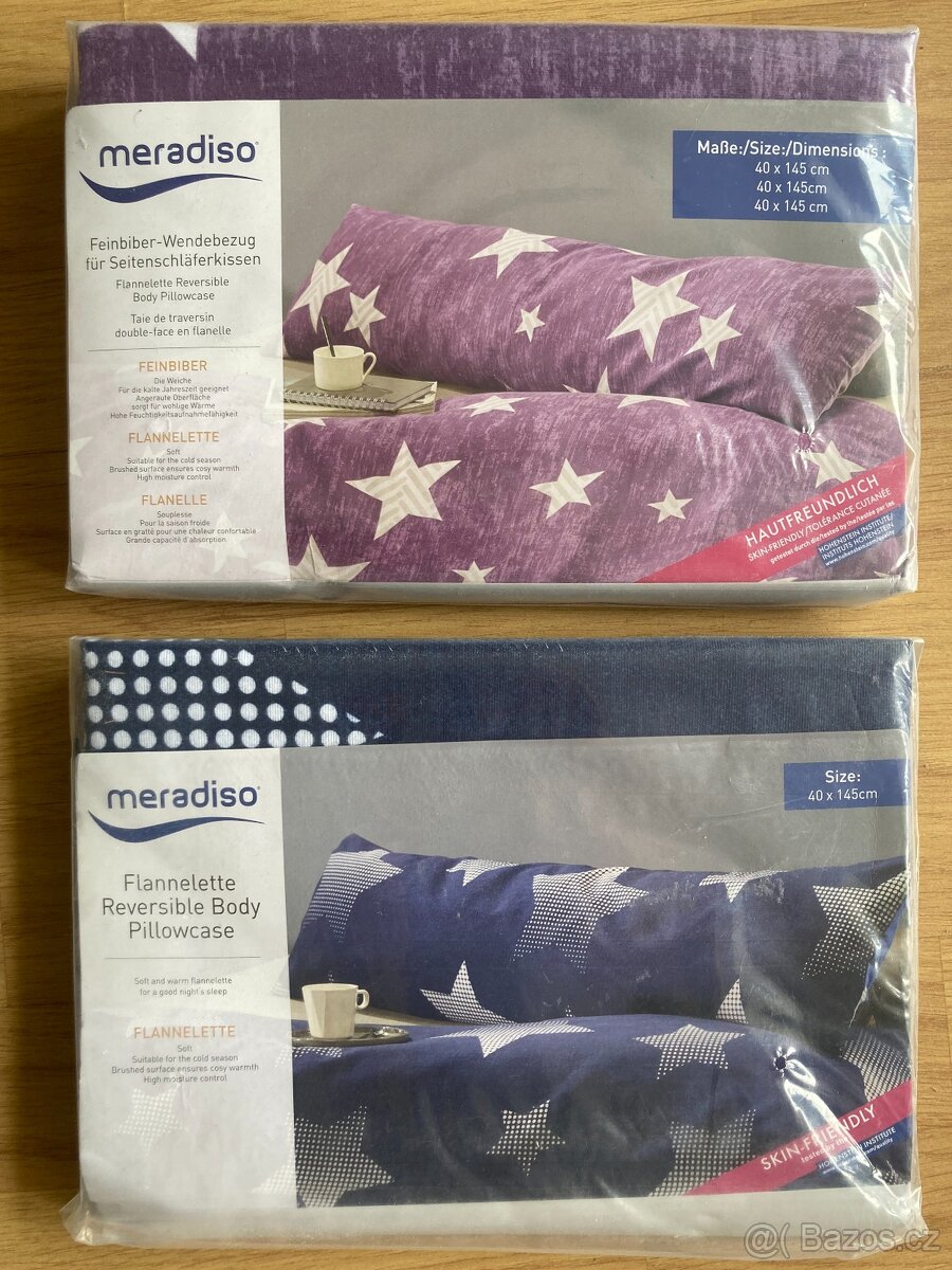 Dva nové flanelové povlaky/potahy na polštář 145 x 40 cm